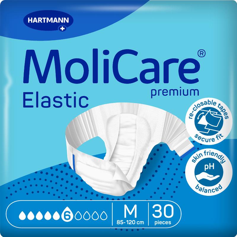 MoliCare® Premium Elastic 6 крапель M 30шт, підгузки з еластичними бічними вставками для дорослих, які страждають на нетримання